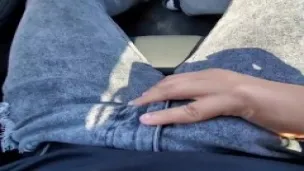 Hottest Road Trip Handjob while Driving, She Edges and Jerks Out a Moaning Cumshot