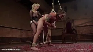 Bound bent husband Fucked by blonde