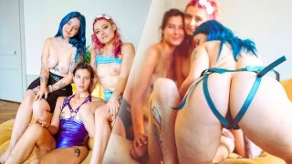 3 filles le baisent hard et réalisent son rêve – Pegging Domination HFFF